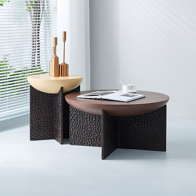 Tables Radiates Geometric Cross Base Round Solid Wood Coffee Table - Scandinavian ...