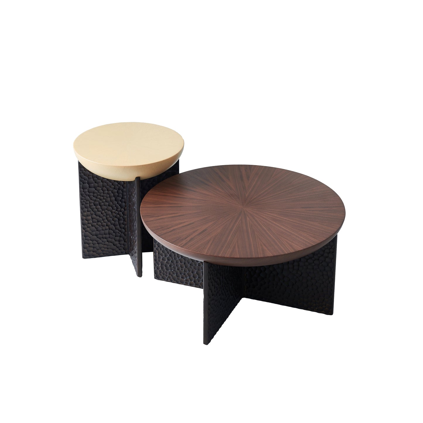 Geometric Cross Base Round Solid Wood Coffee Table - Scandinavian Radiating Grain Tea Table For Living Room