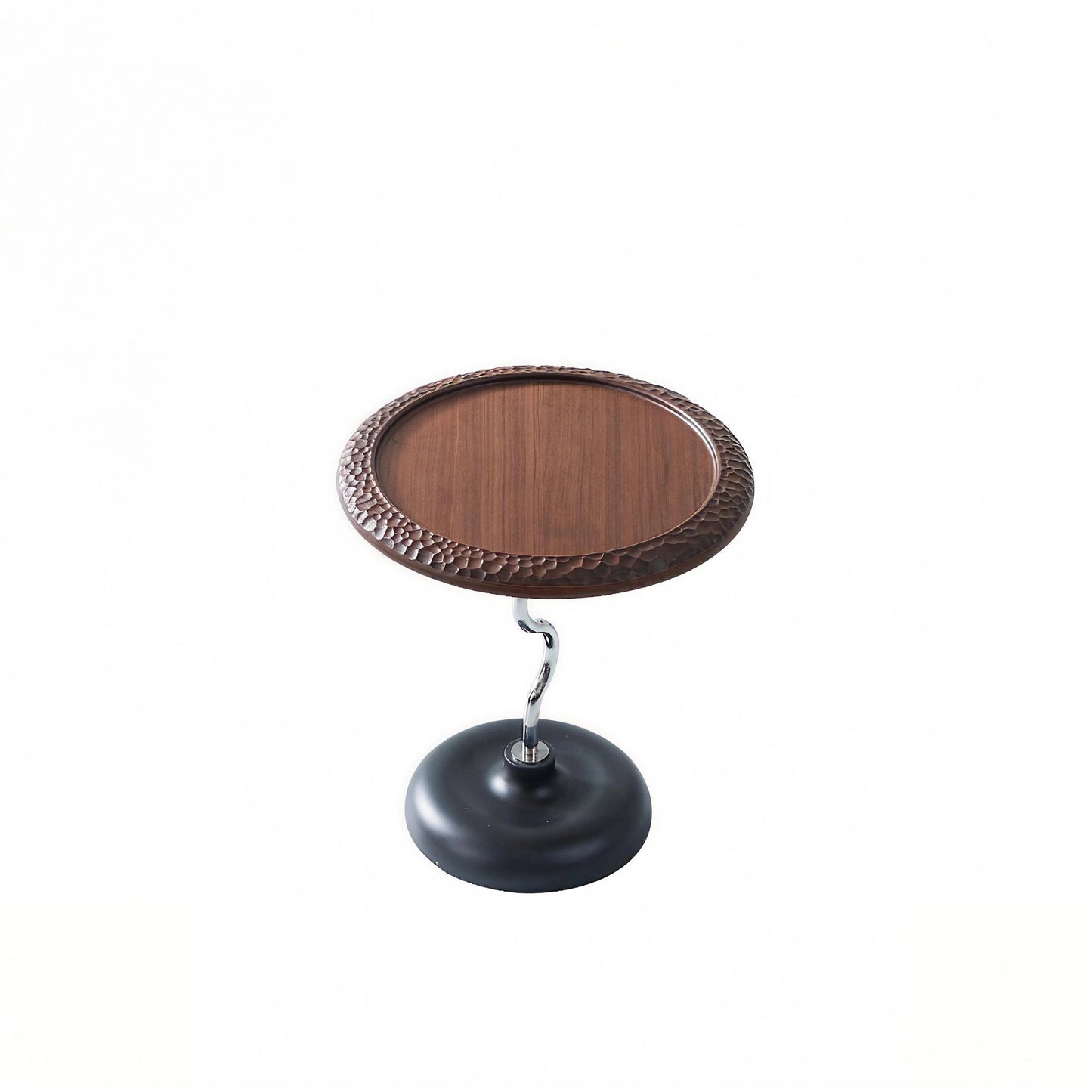 Hammered Edge Round Solid Wood Natural Marble End Table - Vintage Artistic Side Table For Living Room