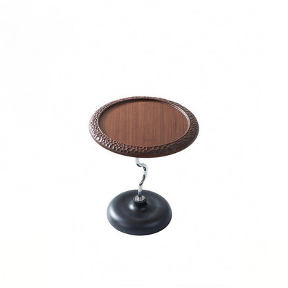 Hammered Edge Round Solid Wood Natural Marble End Table - Vintage Artistic Side Table For Living Room