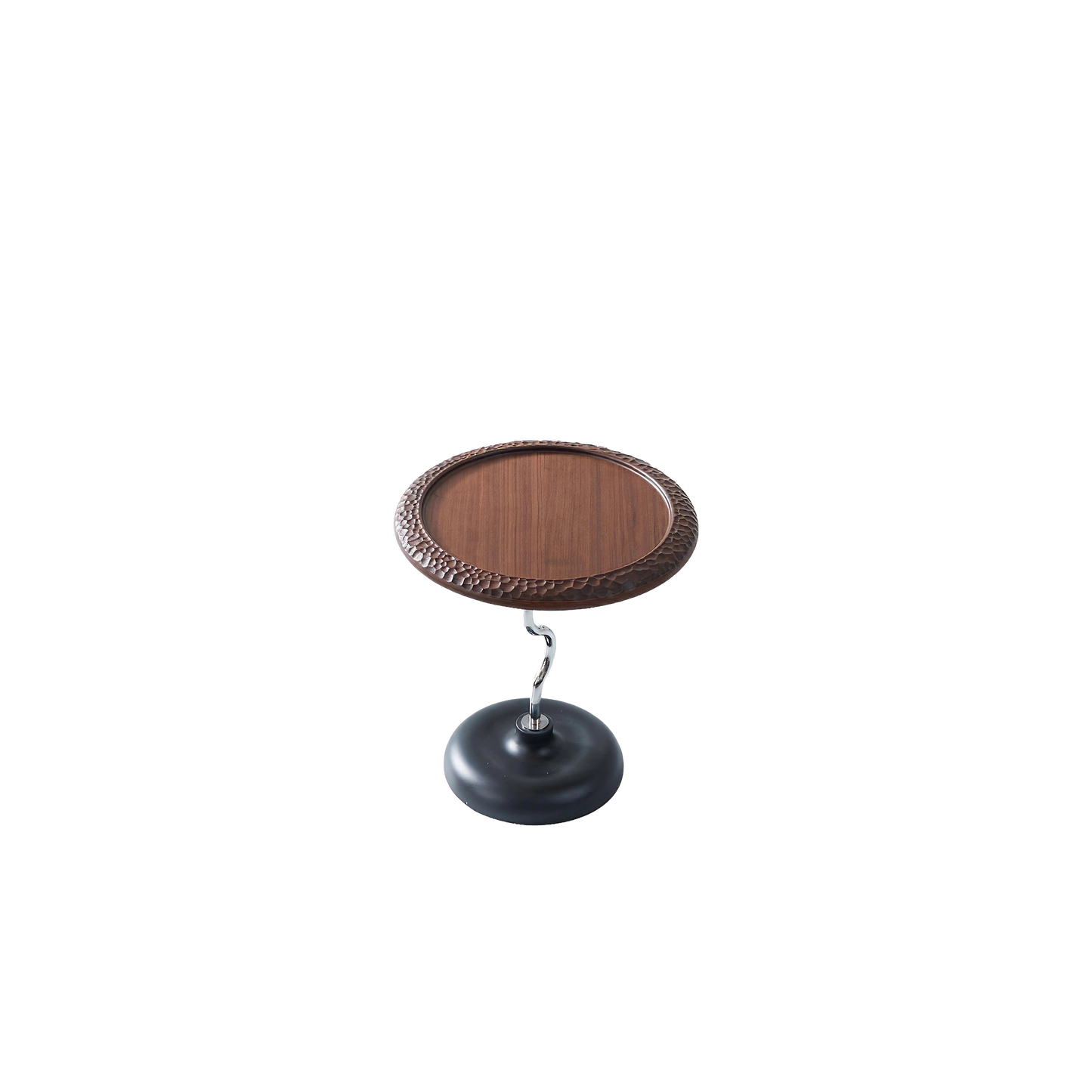 Hammered Edge Round Solid Wood Natural Marble End Table - Vintage Artistic Side Table For Living Room