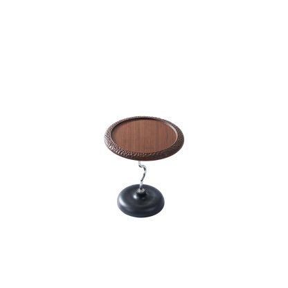 Hammered Edge Round Solid Wood Natural Marble End Table - Vintage Artistic Side Table For Living Room