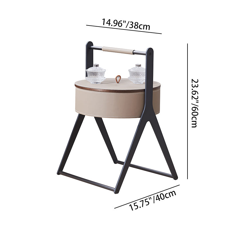 A-Shaped Concealed 1-Storage Saddle Leather End Table - Scandinavian Removable Lid Side Table For Living Room