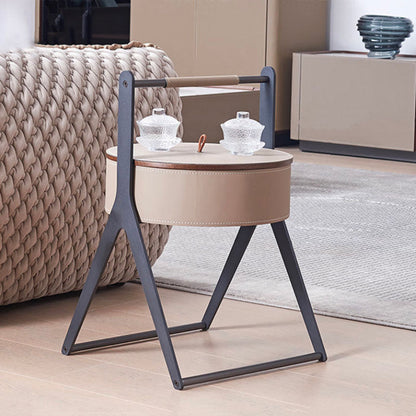 A-Shaped Concealed 1-Storage Saddle Leather End Table - Scandinavian Removable Lid Side Table For Living Room