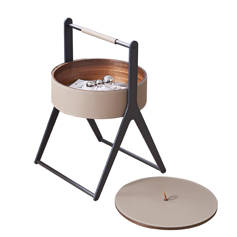 A-Shaped Concealed 1-Storage Saddle Leather End Table - Scandinavian Removable Lid Side Table For Living Room