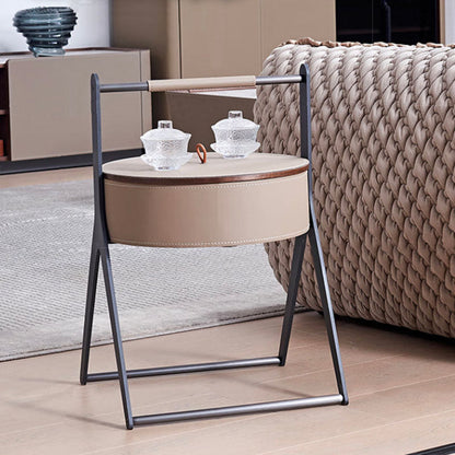 A-Shaped Concealed 1-Storage Saddle Leather End Table - Scandinavian Removable Lid Side Table For Living Room