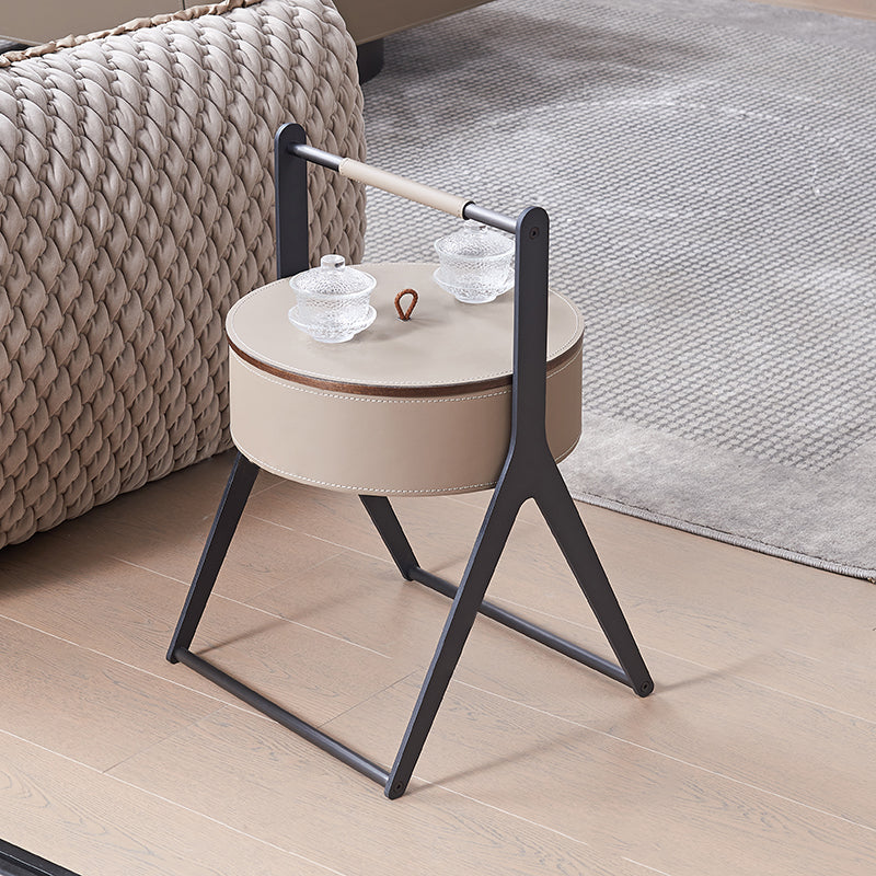 A-Shaped Concealed 1-Storage Saddle Leather End Table - Scandinavian Removable Lid Side Table For Living Room