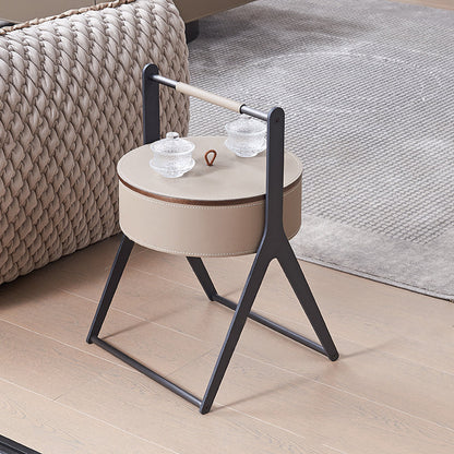 A-Shaped Concealed 1-Storage Saddle Leather End Table - Scandinavian Removable Lid Side Table For Living Room