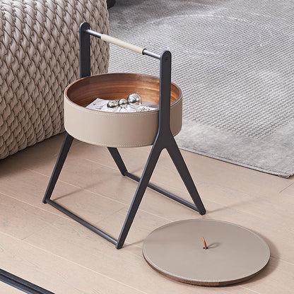 A-Shaped Concealed 1-Storage Saddle Leather End Table - Scandinavian Removable Lid Side Table For Living Room