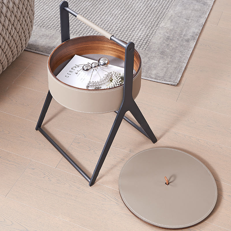 A-Shaped Concealed 1-Storage Saddle Leather End Table - Scandinavian Removable Lid Side Table For Living Room