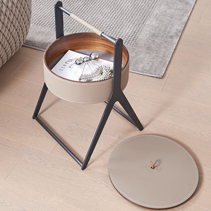 A-Shaped Concealed 1-Storage Saddle Leather End Table - Scandinavian Removable Lid Side Table For Living Room