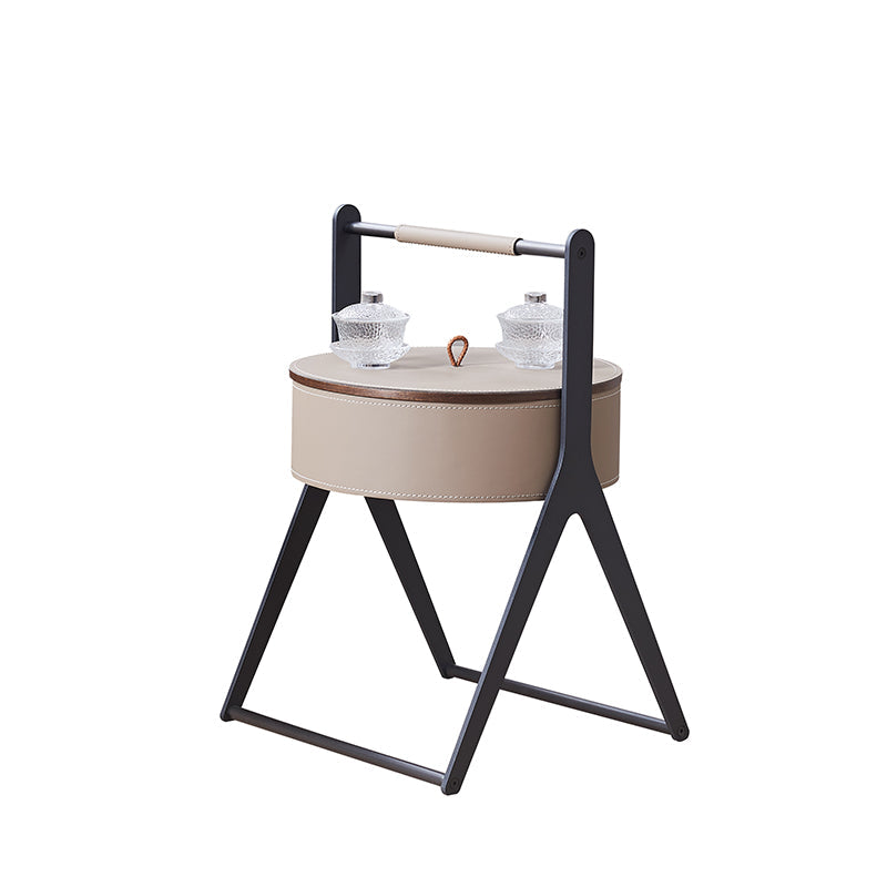 A-Shaped Concealed 1-Storage Saddle Leather End Table - Scandinavian Removable Lid Side Table For Living Room