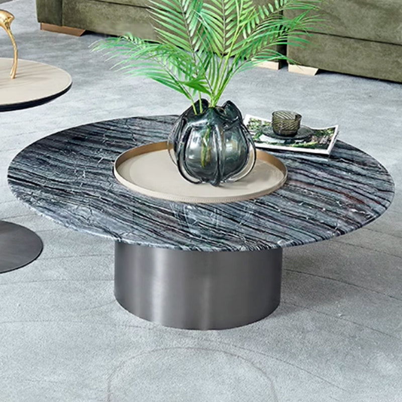 Premium Low Round Marble Saddle Leather Coffee Table - Nordic Accent Side Table For Living Room