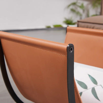 Artistic U-Shaped Cross-Base Saddle Leather End Table - Creative Accent Table For Living Room