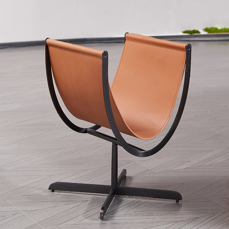 Artistic U-Shaped Cross-Base Saddle Leather End Table - Creative Accent Table For Living Room