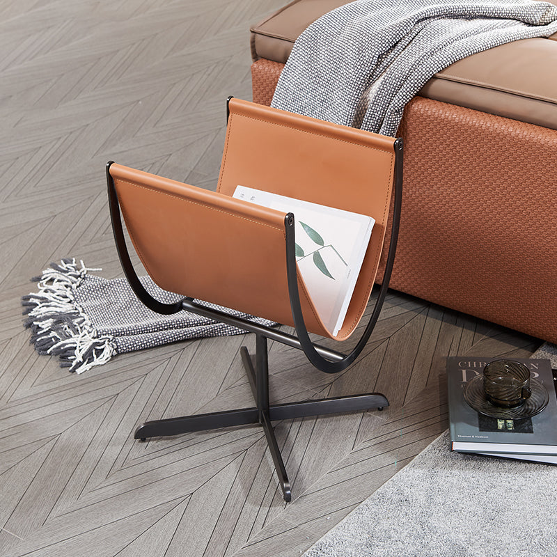 Artistic U-Shaped Cross-Base Saddle Leather End Table - Creative Accent Table For Living Room