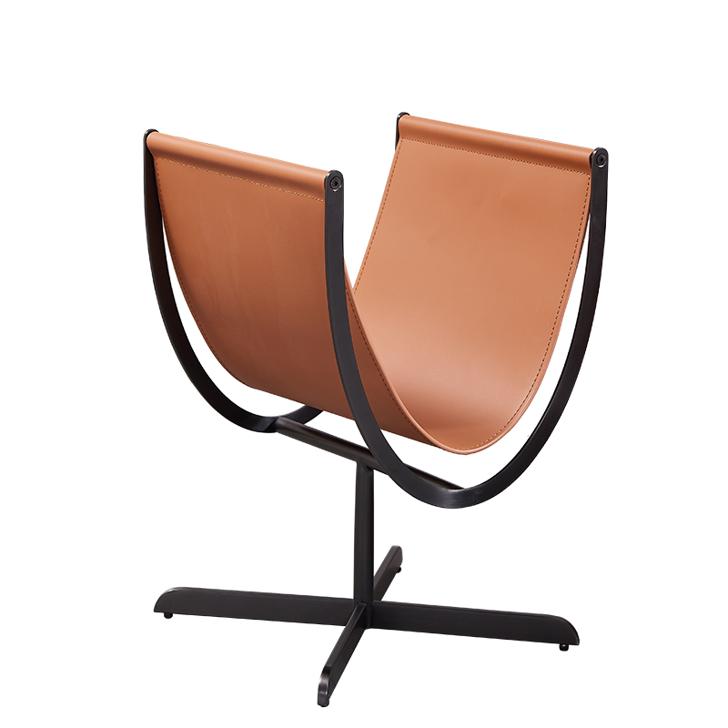 Artistic U-Shaped Cross-Base Saddle Leather End Table - Creative Accent Table For Living Room