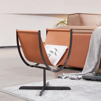 Artistic U-Shaped Cross-Base Saddle Leather End Table - Creative Accent Table For Living Room