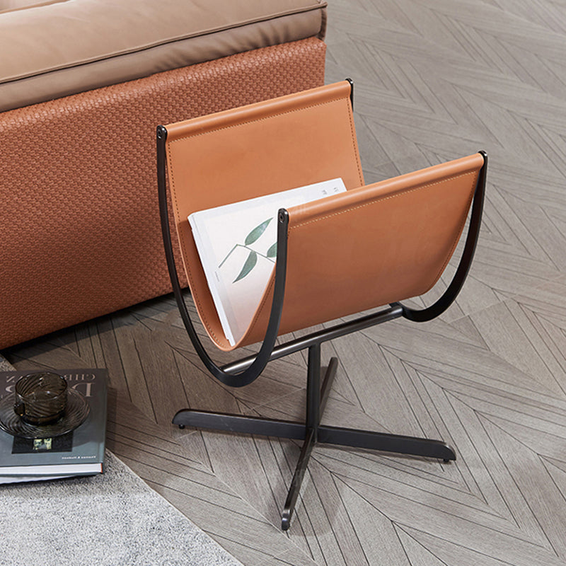 Artistic U-Shaped Cross-Base Saddle Leather End Table - Creative Accent Table For Living Room