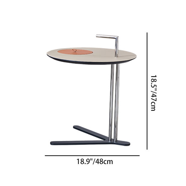 Round T-Base Saddle Leather End Table - Luxury Space-Saving C Side Table For Living Room