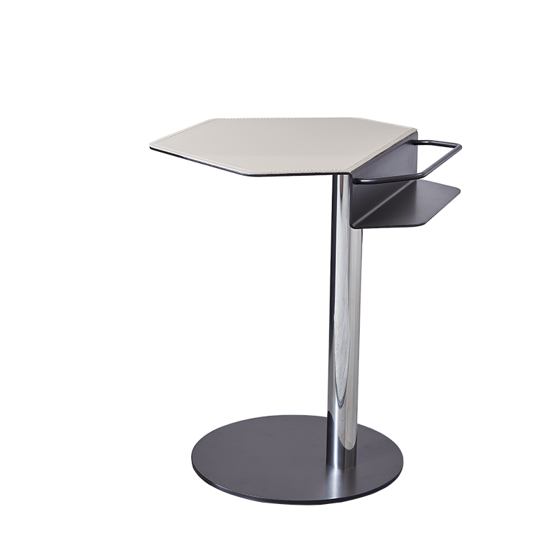 Geometric Round Saddle Leather End Table - Creative Side Table With Storage Shelf For Living Room