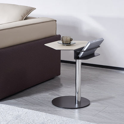 Geometric Round Saddle Leather End Table - Creative Side Table With Storage Shelf For Living Room