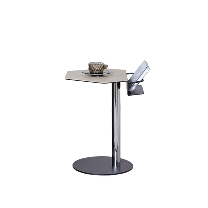 Geometric Round Saddle Leather End Table - Creative Side Table With Storage Shelf For Living Room