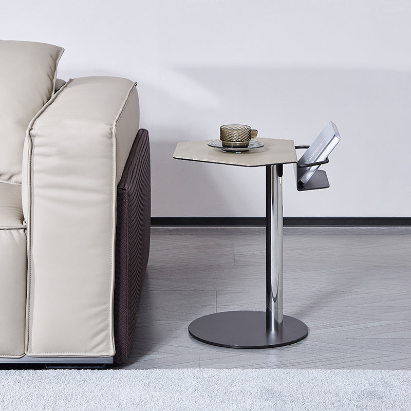 Geometric Round Saddle Leather End Table - Creative Side Table With Storage Shelf For Living Room