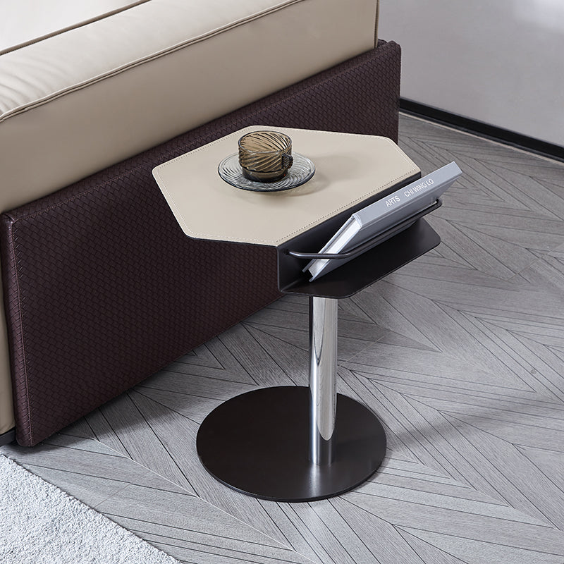 Geometric Round Saddle Leather End Table - Creative Side Table With Storage Shelf For Living Room