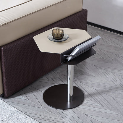 Geometric Round Saddle Leather End Table - Creative Side Table With Storage Shelf For Living Room