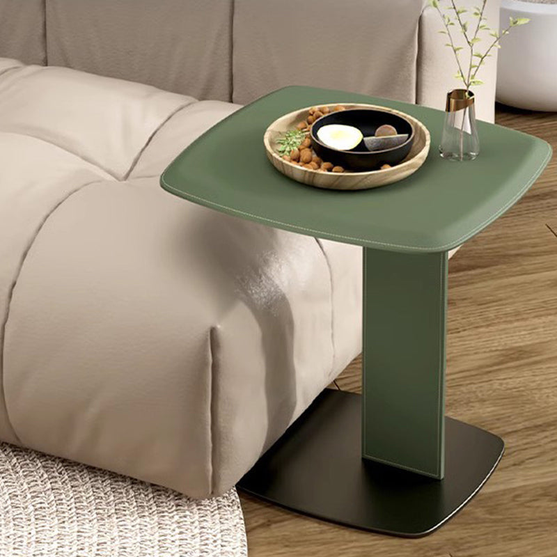 Rounded Square Saddle Leather End Table - Scandinavian Accent Side Table For Living Room