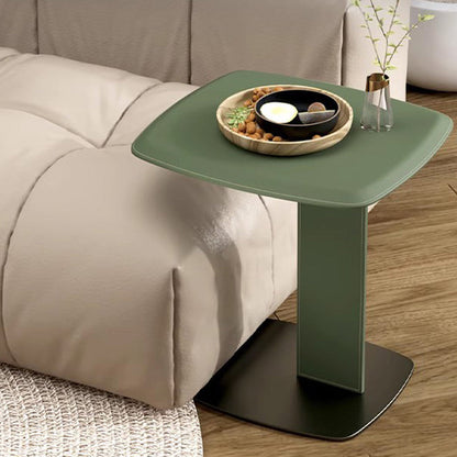 Rounded Square Saddle Leather End Table - Scandinavian Accent Side Table For Living Room