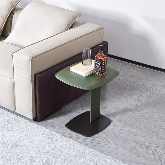 Rounded Square Saddle Leather End Table - Scandinavian Accent Side Table For Living Room
