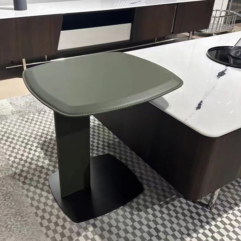Rounded Square Saddle Leather End Table - Scandinavian Accent Side Table For Living Room