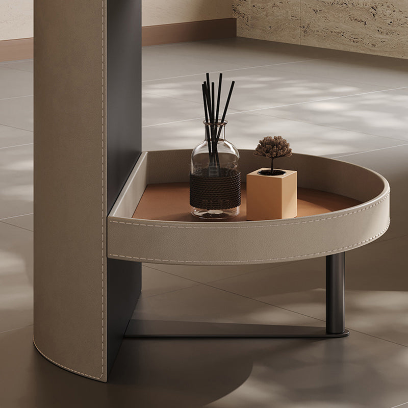 Round Tempered Glass Saddle Leather End Table - Luxury Elegant Side Table For Living Room