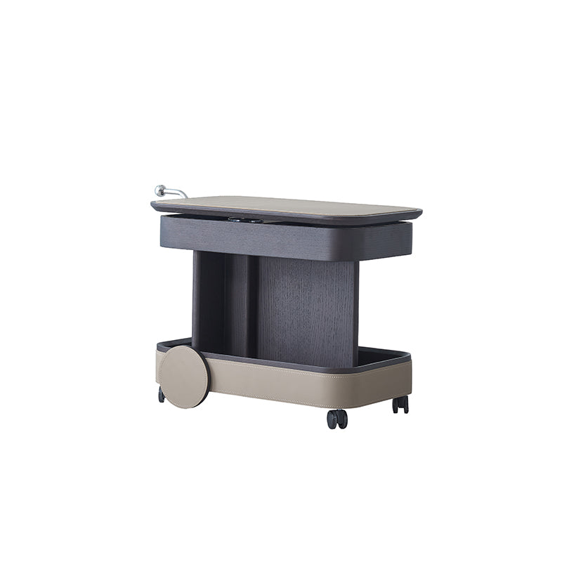 Rolling Adjustable Swivel Table Top Saddle Leather Side Table - Creative Multi-Tier Storage Trolley For Living Room