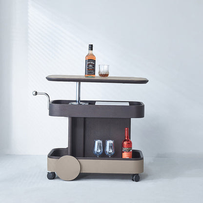 Rolling Adjustable Swivel Table Top Saddle Leather Side Table - Creative Multi-Tier Storage Trolley For Living Room