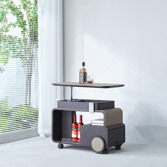 Elegant Rolling Saddle Leather Acrylic Side Table - Creative Multi-Functional Bar Cart With Adjustable Tabletop For Living Room