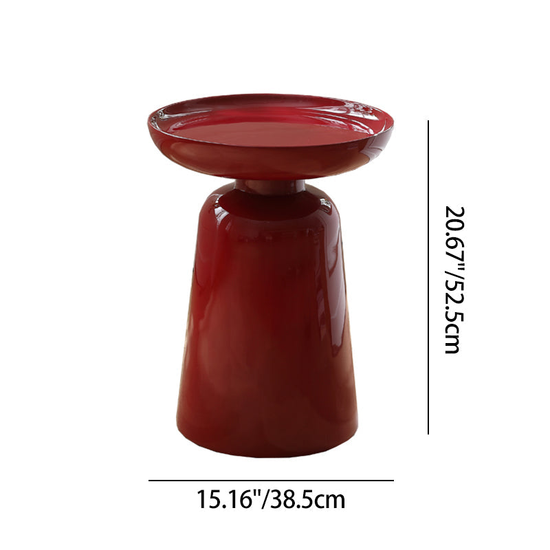 Sculptural Round Fiberglass End Table - Scandinavian Glossy Red Side Table For Living Room