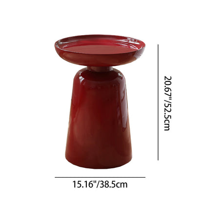 Sculptural Round Fiberglass End Table - Scandinavian Glossy Red Side Table For Living Room