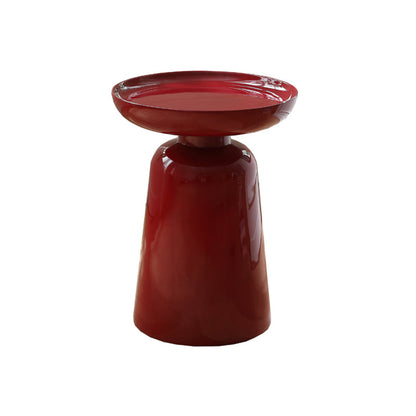 Sculptural Round Fiberglass End Table - Scandinavian Glossy Red Side Table For Living Room