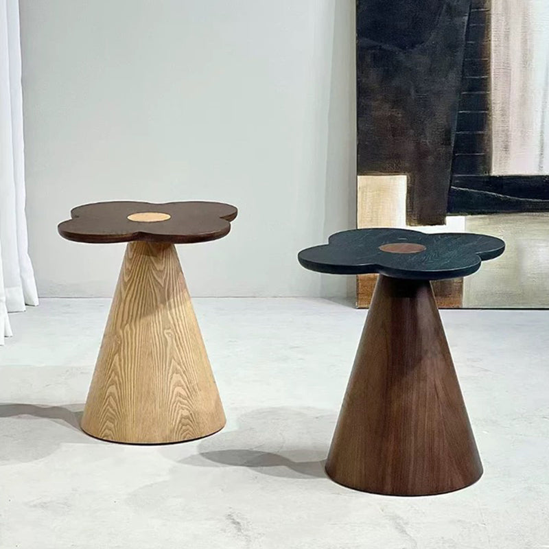 Geometric Cone Pedestal Solid Wood End Table - Art Deco Accent Table For Living Room