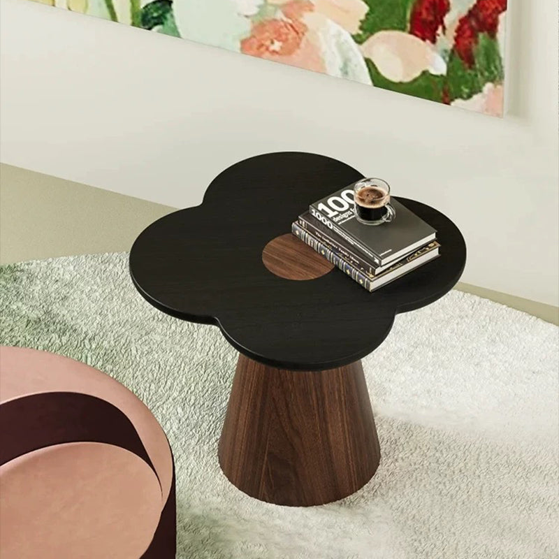 Geometric Cone Pedestal Solid Wood End Table - Art Deco Accent Table For Living Room