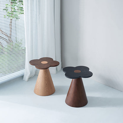 Geometric Cone Pedestal Solid Wood End Table - Art Deco Accent Table For Living Room