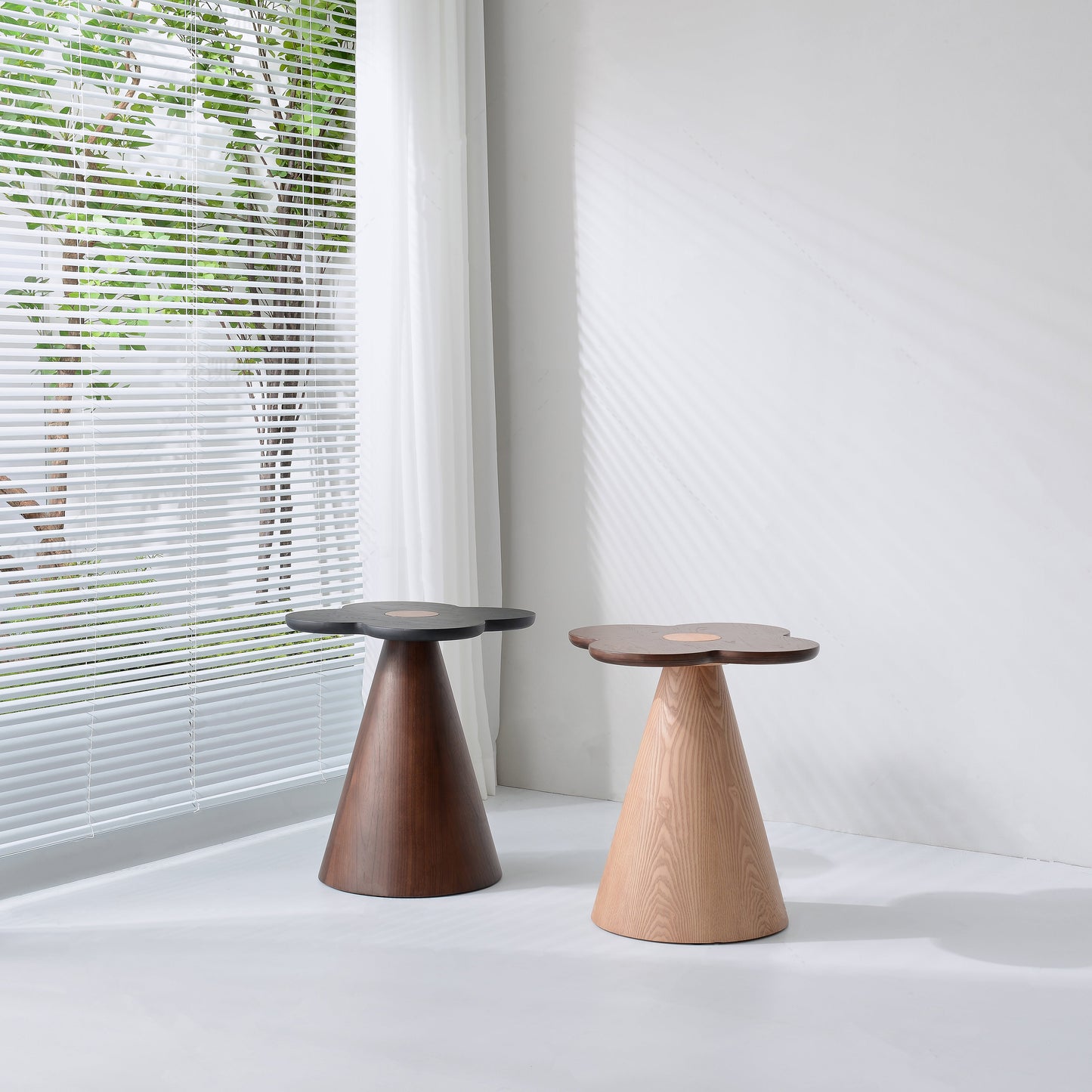 Geometric Cone Pedestal Solid Wood End Table - Art Deco Accent Table For Living Room