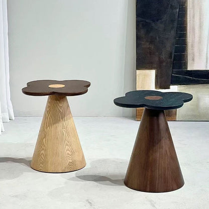 Geometric Cone Pedestal Solid Wood End Table - Art Deco Accent Table For Living Room