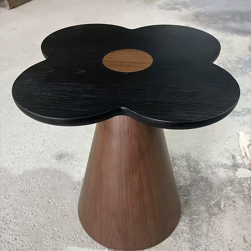 Geometric Cone Pedestal Solid Wood End Table - Art Deco Accent Table For Living Room