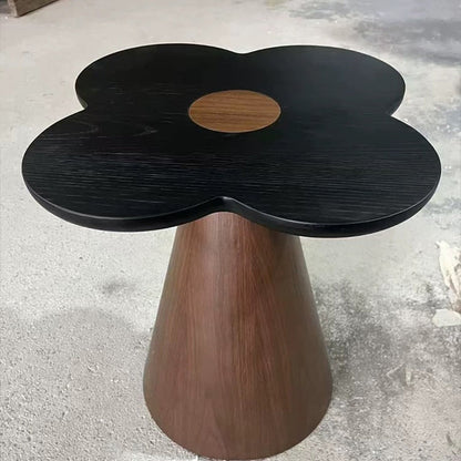 Geometric Cone Pedestal Solid Wood End Table - Art Deco Accent Table For Living Room