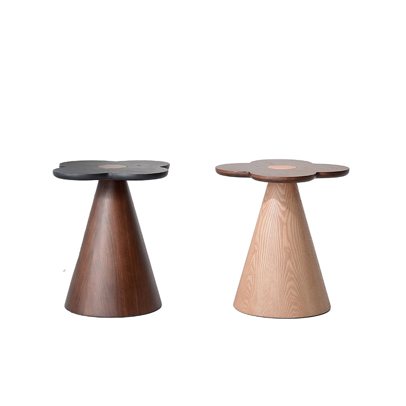 Geometric Cone Pedestal Solid Wood End Table - Art Deco Accent Table For Living Room