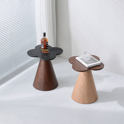 Geometric Cone Pedestal Solid Wood End Table - Art Deco Accent Table For Living Room